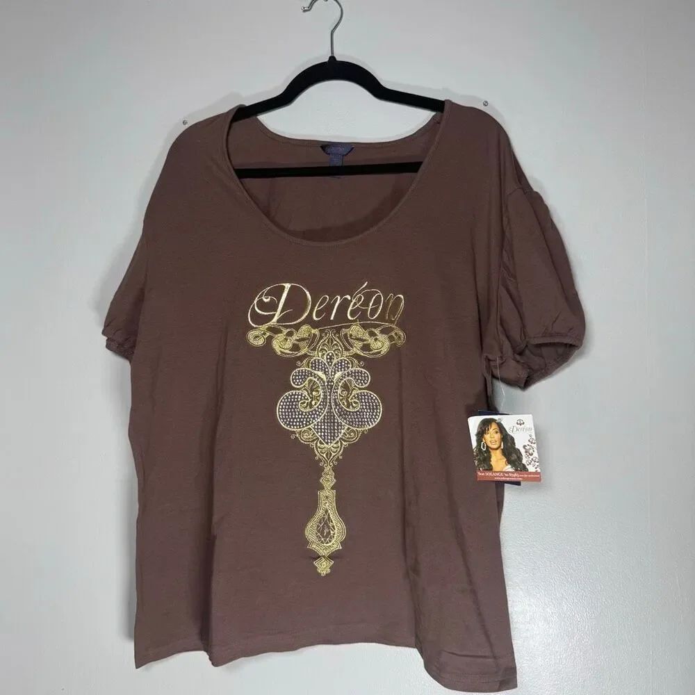 NWT Dereon Brown Gold Logo Rhinestone Y2K Glam